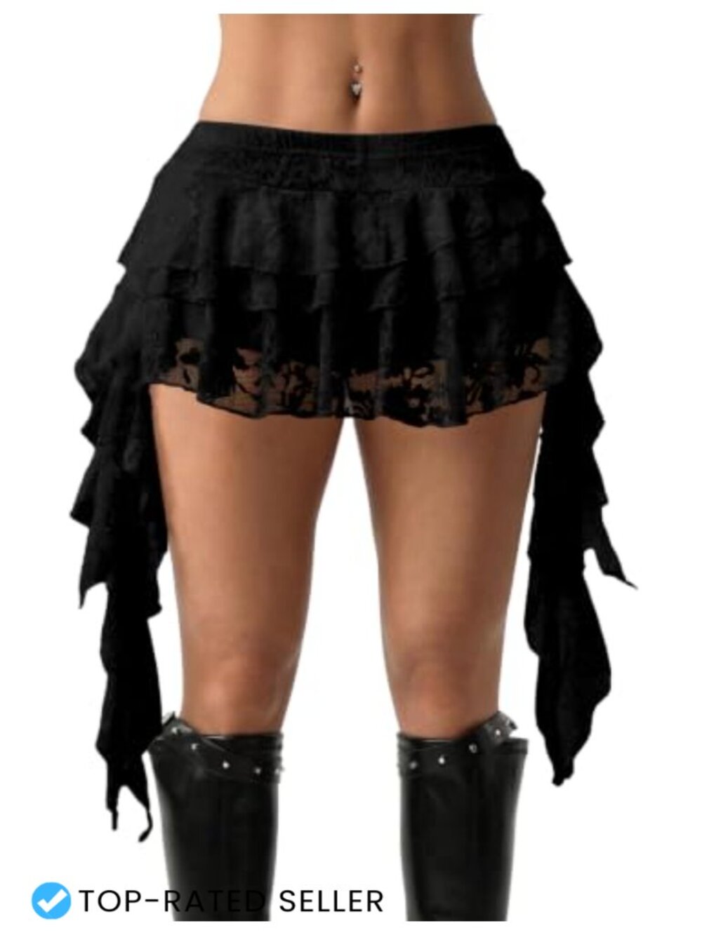 Women's Y2K Ruffle Lace Mesh Mini Skort Asymmetrical Flowy A-Line